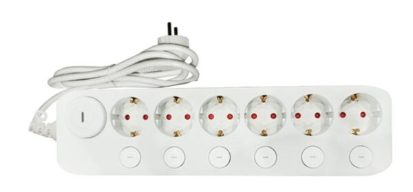 Πολύπριζο με Καλώδιο 3x1.5mm² 1.5μ 6 Σούκο,6 Διακοπτες Λευκό
