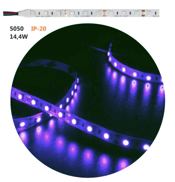 Ταινία LED 5m 24VDC 14.4W/m 5050 60LED/m RGB IP20