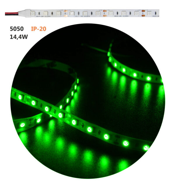 Ταινία LED 5m 12VDC 14.4W/m 5050 60LED/m Πράσινο IP20 ECO