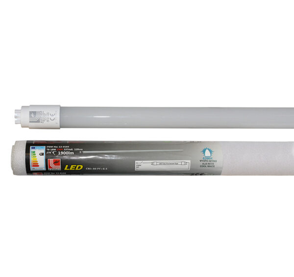 LED Λάμπα T8 120cm 18W 230V Διπλής Τροφοδοσίας Ψυχρό 6500K