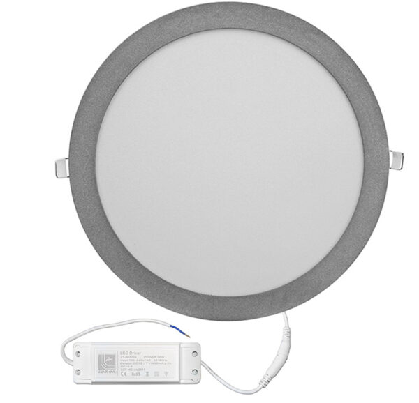 LED Φωτιστικό Ψευδοροφής Αλουμινίου Στρογγυλό 30W 3000K 120° Ασημί