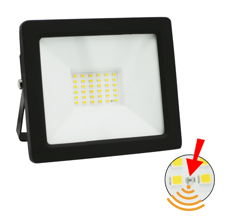 0 Προβολέας LED 30W Φωτοκύτταρο 4000Κ IP65 MAYPΟΣ - Image 1