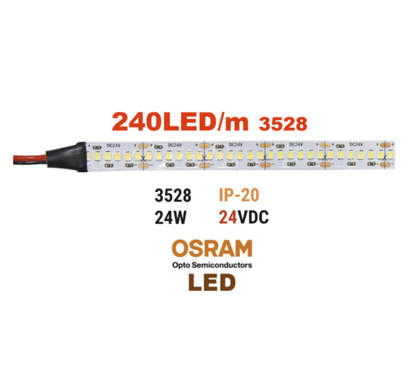 Ταινία LED 5m 24VDC 24W/m 2835 240LED/m 3000K IP20(OSRAM LED)