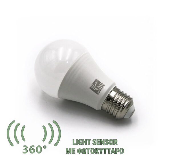 LED Λάμπα Αχλάδι Ε27 9W με Φωτοκύτταρο Μερας-Νυχτας Λευκό 4000K