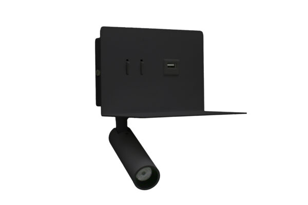 LED Απλίκα & Σποτ Τοίχου Ορθογώνια 6W Μαύρη με Θύρα USB