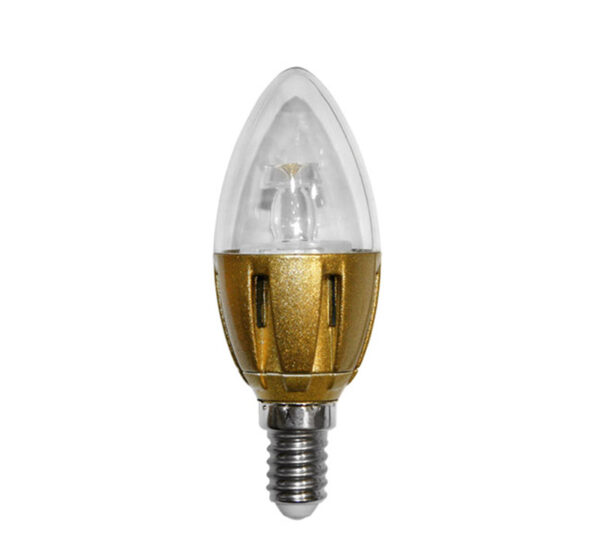 LED Λάμπα Κεράκι Αλουμιν Διάφανο Χρυση Βάση Ε14 3W Ψυχρό