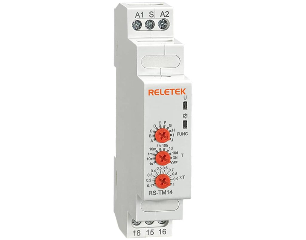 01.077.0839 Χρονικό RELAY Ράγας 10 Λειτουργιών 1C/O 12-240VAC/DC RS-TM14 RELETEK - Image 1