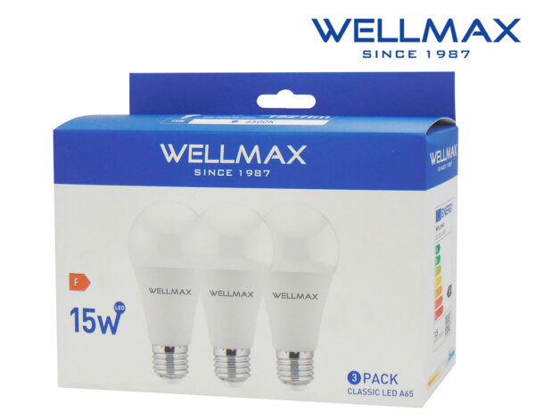 Λάμπα LED A65 E27 15W 1521LM 220° 6500Κ DAY LIGHT ECO-LITE Σετ 3 Τεμαχίων WELLMAX