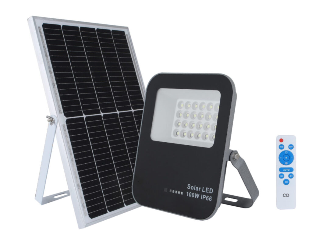 02.001.1513 Προβολέας LED 100W 3.2V/10Ah 6500K DAY LIGHT με SOLAR PANEL και REMOTE CONTROL RLX - Image 1