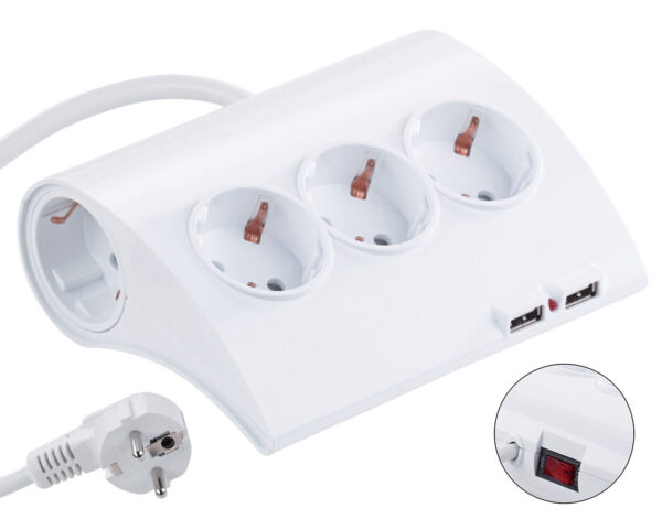 ΠΟΛΥΠΡΙΖΟ ΑΣΦΑΛΕΙΑΣ 5 ΘΕΣΕΩΝ ΣΟΥΚΟ & 2 USB ΕΠΙΔΑΠΕΔΙΟ & ΕΠΙΤΟΙΧΟ 3X1.5 1.3m ΛΕΥΚΟ SL8105 SFL