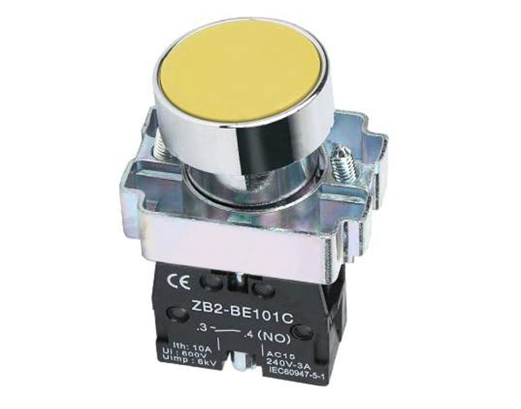 03.002.0074 Μπουτόν Χωνευτό Φ22 1NO Κίτρινο BA51 KND - Image 1