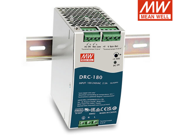 Τροφοδοτικό Ράγας 179.4W/27.6VDC/4.5A με Φορτιστή Μπαταρίας (UPS) DRC-180B MEAN WELL