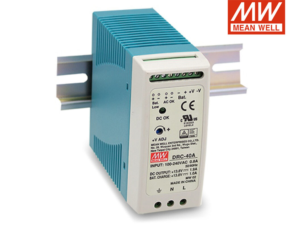 03.036.0176 Τροφοδοτικό Ράγας 40.02W/13.8VDC/1.9A με Φορτιστή Μπαταρίας (UPS) DRC-40A MEAN WELL - Image 1