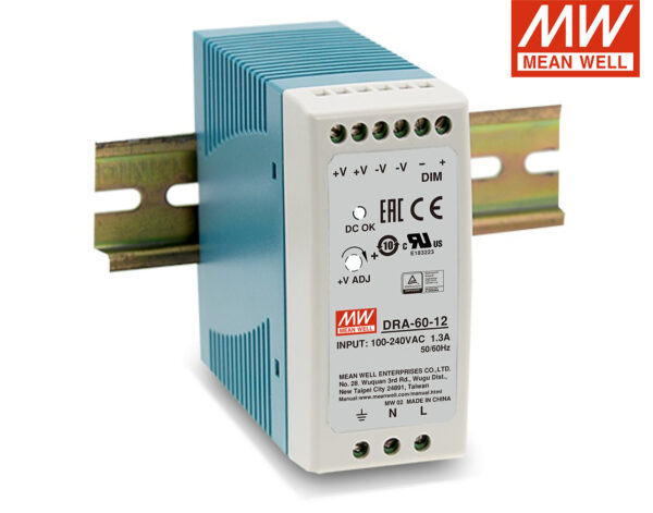 Τροφοδοτικό Ράγας 60W/12VDC/5A DIMMABLE DRA-60-12 MEAN WELL