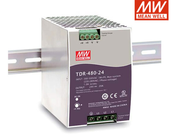 Τροφοδοτικό Ράγας 480W/24VDC/20A PFC SLIM 2Φ, 3Φ TDR-480-24 MEAN WELL