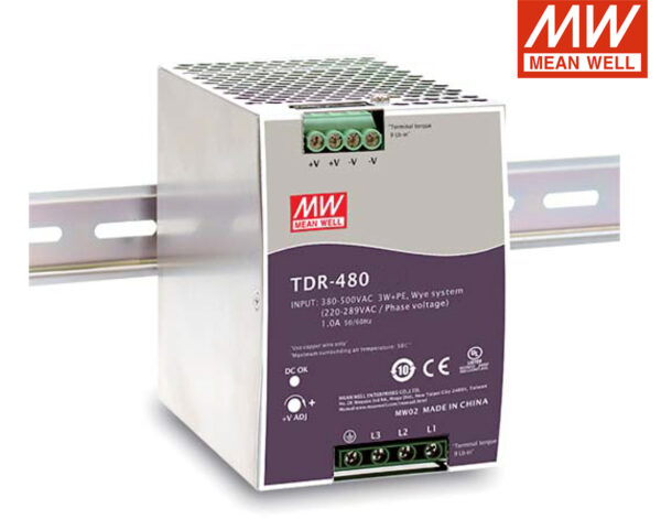 Τροφοδοτικό Ράγας 480W/48V/10A SLIM 3Φ TDR-480-48 MEAN WELL