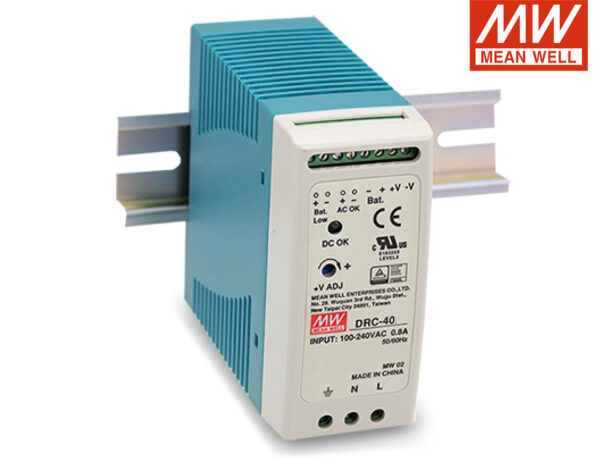 Τροφοδοτικό Ράγας 40.02W/27.6VDC/0.95A με Φορτιστή Μπαταρίας (UPS) DRC-40B MEAN WELL