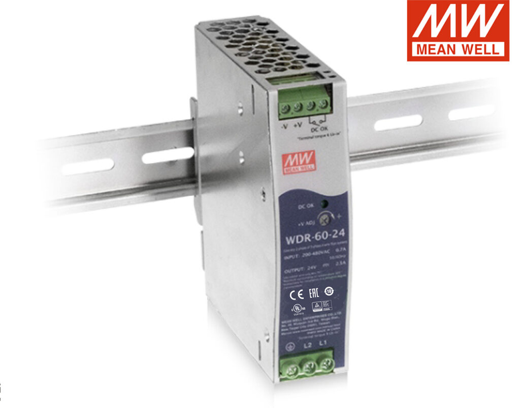 03.036.0240 Τροφοδοτικό Ράγας 60W/24VDC/2.5A SLIM WIDE INPUT 1Φ, 2Φ WDR-60-24 MEAN WELL - Image 1