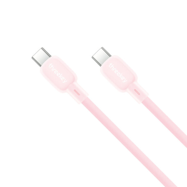 ThreeKey TK-NB09 Καλώδια Σιλικόνης Type-C σε Type-C 60W Ροζ