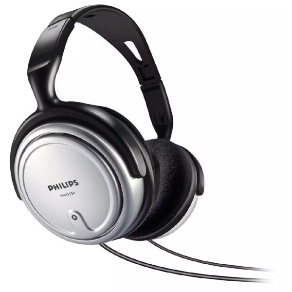 Ακουστικά Stereo TV Philips SHP2500 3.5 mm Ασημί - Μαύρo με Αντάπτορα 6.3 mm και Καλώδιο 6 m για Συσκευές Ήχου