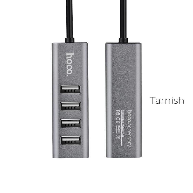 GER-038139 HOCO USB HUB 2.0, 4 Port, και Φορτιση, HB1, Ανθρακί - Image 1