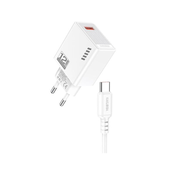 KSC-1236/WHITE   ΛΕΥΚΟΣ ΦΟΡΤΙΣΤΗΣ ΜΕ ΚΑΛΩΔΙΟ  TypeC 1m fast charging
