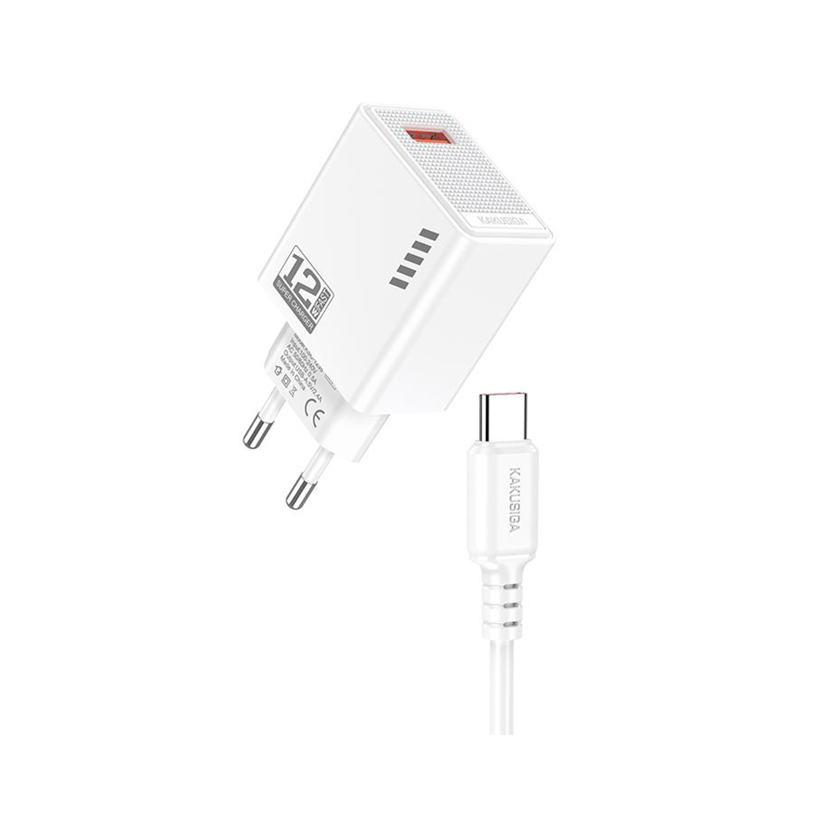 1236-WHITE KSC-1236/WHITE ΛΕΥΚΟΣ ΦΟΡΤΙΣΤΗΣ ΜΕ ΚΑΛΩΔΙΟ TypeC 1m fast charging - Image 1
