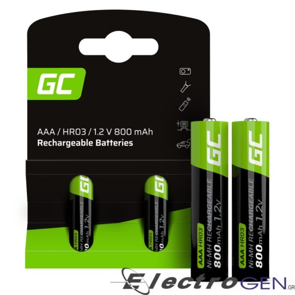 Επαναφορτιζόμενες μπαταρίες Green Cell AAA 800mah 1.2V HR03 (2τμχ)
