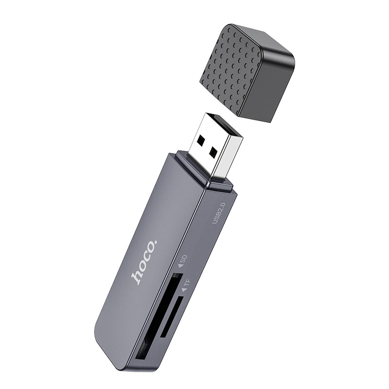 41251 Αναγνώστης Κάρτας Μνήμης Hoco HB45 Spirit 2-σε-1 USB 2.0 έως 480Mbps και 2TB για Micro SD και SD Γκρι - Image 1