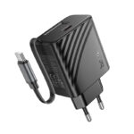 Φορτιστής Ταξιδίου Hoco N58  PD30W GaN με 1χUSB-C Θύρα και Αναδιπλούμενο Καλώδιο 65cm Μαύρος