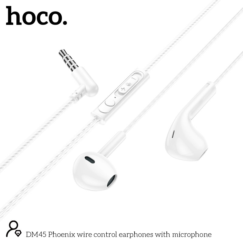 46265 Hands Free Hoco. DM45 Phoenix Earphones Stereo 3.5mm με Μικρόφωνο και Πλήκτρο Λειτουργίας 1.2m Λευκά - Image 1