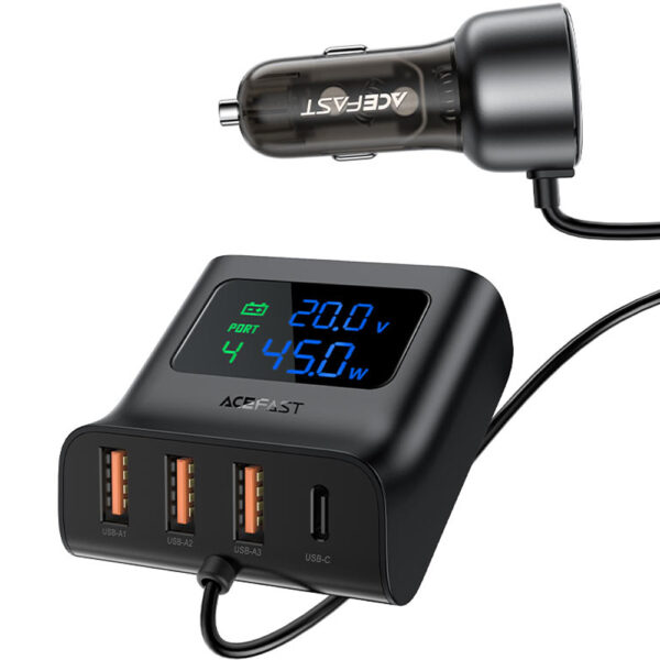 Acefast B11 Φορτιστής Αυτοκινήτου 138W με 4xUSB-A 2xUSB-C με Hub Splitter με Καλώδιο 1.10m και LED Ένδειξη Μαύρος