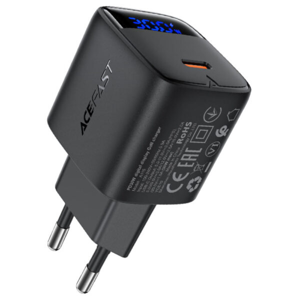 Φορτιστής Ταξιδίου Acefast A115 Fast Charging USB-C PD30W 3.0A GaN με LED Ένδειξη Φόρτισης Μαύρος