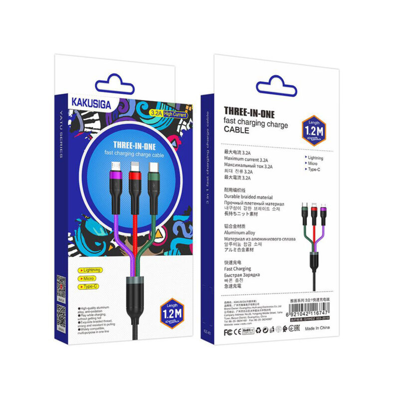 Καλώδιο USB 3 σε 1 LIGHTNING/MICRO/TYPE C 1.2m - Image 3