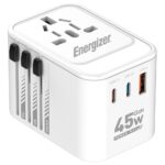 Παγκόσμιος Φορτιστής Ταξιδίου Energizer ETC450 US/AU UK EU με 1xUSB-A 30W και 2xUSB-C 45W/12W GaN Λευκός