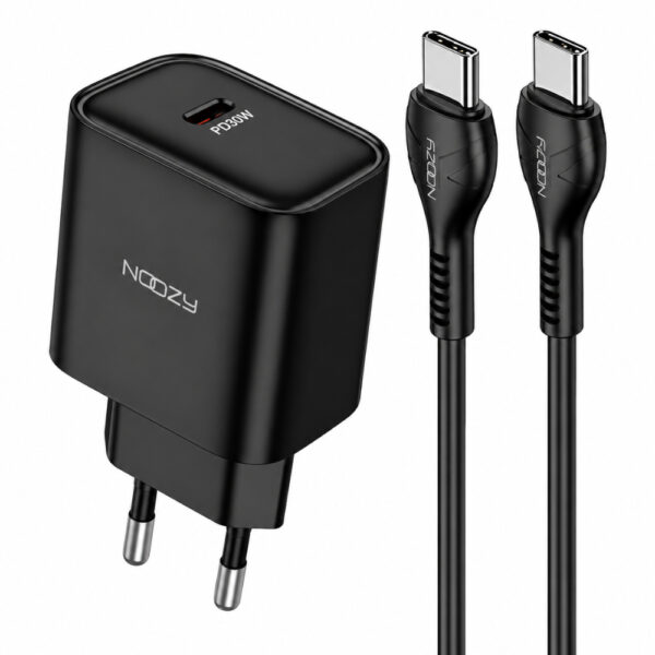 Φορτιστής Ταξιδίου Noozy Edge E25 PD30W με Καλώδιο USB-C σε USB-C 1m Μαύρο