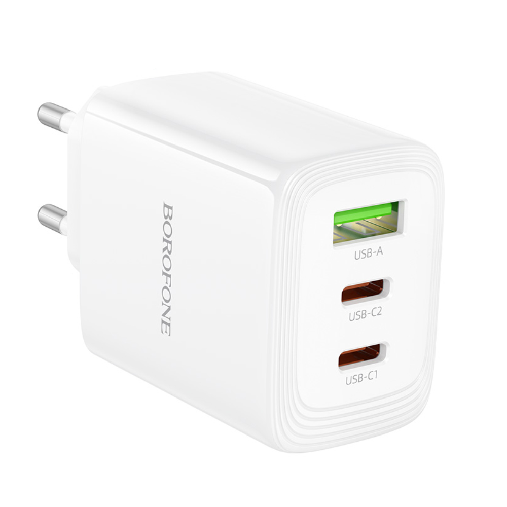 50282 Φορτιστής Ταξιδίου Borofone BN32 Cargador GaN με 1xUSB-C PD65W και 1xUSB-A QC PD18W Λευκός - Image 1