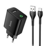 Φορτιστής Ταξιδίου Hoco. DC93 1xUSB-A 5V 2.1A με Καλώδιο USB-A σε USB-C Μαύρο