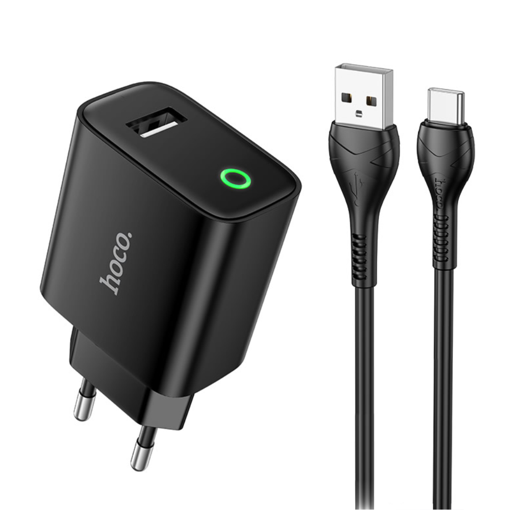 50505 Φορτιστής Ταξιδίου Hoco. DC93 1xUSB-A 5V 2.1A με Καλώδιο USB-A σε USB-C Μαύρο - Image 1