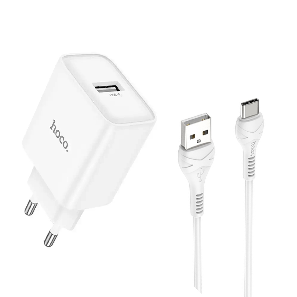 51428 Φορτιστής Ταξιδίου Hoco. DC72 River USB-A 5V 2.1A με Καλώδιο USB-A σε USB-C 1m Λευκός - Image 1