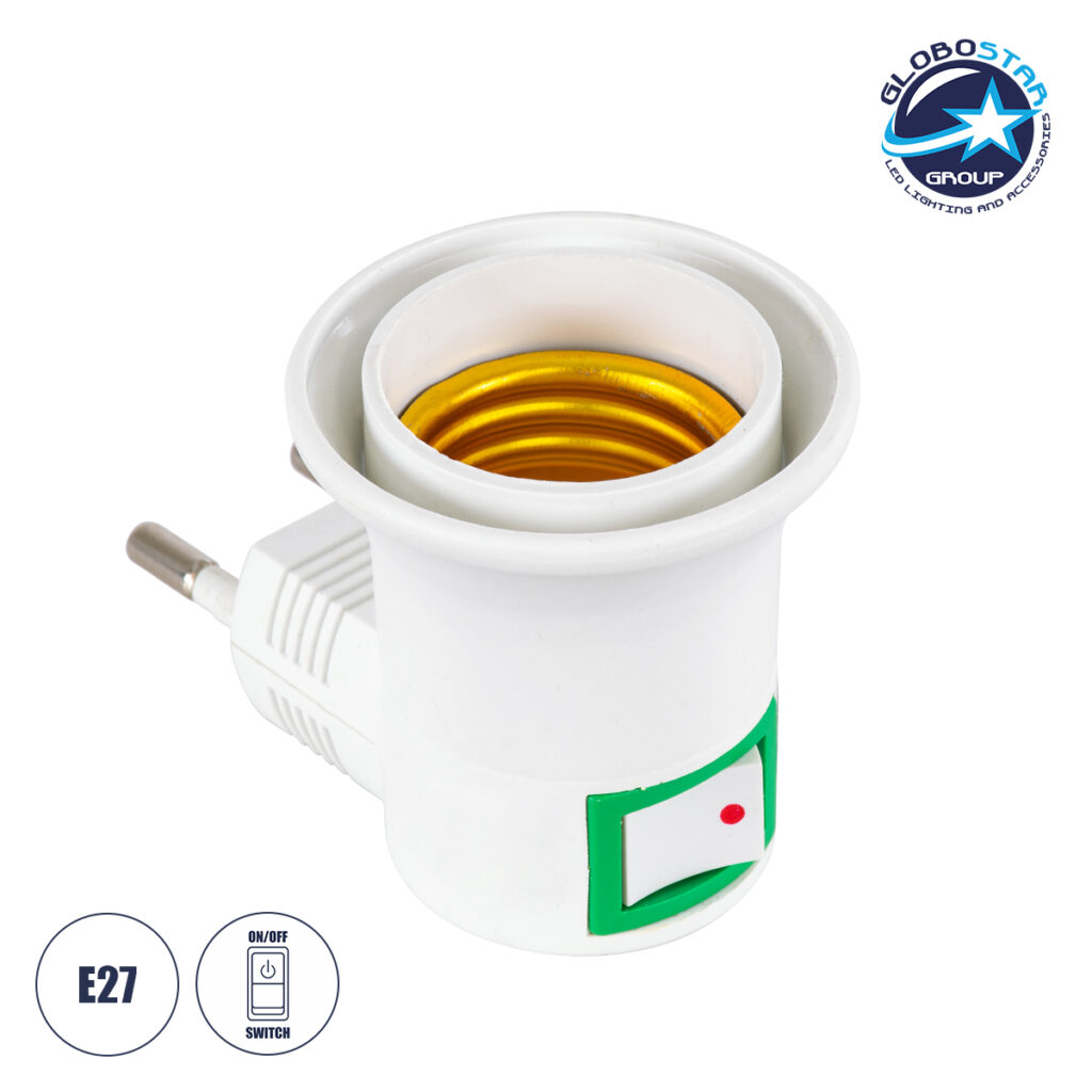 78956_1 GLOBOSTAR® NIGHTLIGHT 78956 Φωτιστικό Νυκτός με Ντουί 1 x E27, Διακόπτη On/Off & Πρίζα Schuko AC 220-240V IP20 - Λευκό - Μ3.3 x Π6 x Υ5cm - Image 1