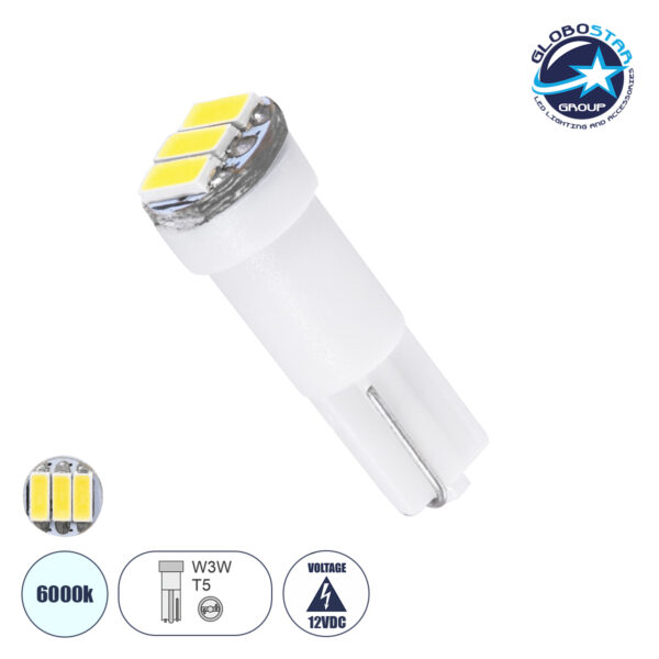 GLOBOSTAR® T5 81036 Λάμπα T5 LED 1W 100lm 120° DC 12V IP20 Ψυχρό Λευκό 6000K - 3 x Epistar SMD4014 Chip - Μ0.6 x Π0.6 x Υ1.8cm - 1 Χρόνο Εγγύηση