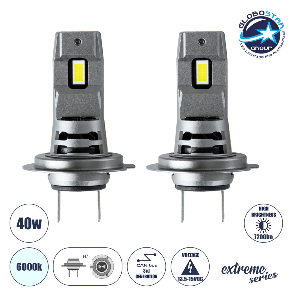 85649_1 GloboStar® 85649 7S H7 KIT Βασικού Φωτισμού Αυτοκινήτου & Μοτοσυκλέτας 3rd Generation Can-Bus Extreme Series LED 7035 SMD 40W 7200lm DC 13.5-15V Αδιάβροχο IP68 Ψυχρό Λευκό 6000K - Image 1