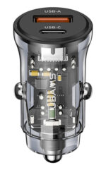 USAMS φορτιστής αυτοκινήτου US-CC164, USB & USB-C, 30W, μαύρος