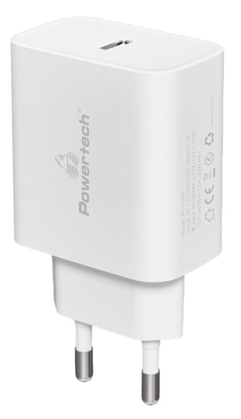 PT-1043 POWERTECH φορτιστής τοίχου PT-1043, USB-C, PD QC3.0, GaN, 30W, λευκός - Image 1