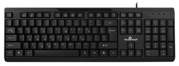 POWERTECH πληκτρολόγιο PT-1069, ενσύρματο, multimedia, EN/GR, μαύρο