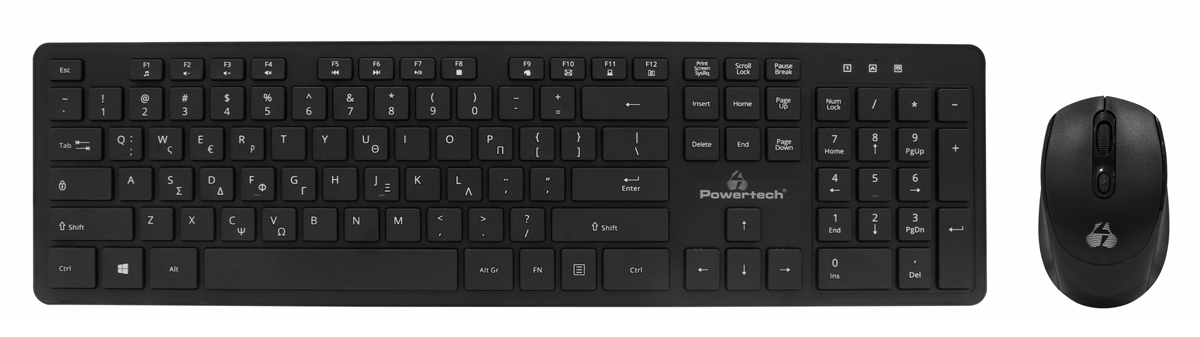 PT-1189 POWERTECH set ποντίκι & πληκτρολόγιο PT-1189, ασύρματο, 1600DPI, μαύρο - Image 1