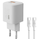 POWERTECH φορτιστής τοίχου PT-1351 με καλώδιο, USB/USB-C, 36W, GaN, λευκός