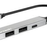 POWERTECH USB hub PT-1413, 4x θυρών, USB 3.2, 5Gbps, USB σύνδεση, γκρι