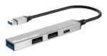 POWERTECH USB hub PT-1413, 4x θυρών, USB 3.2, 5Gbps, USB σύνδεση, γκρι